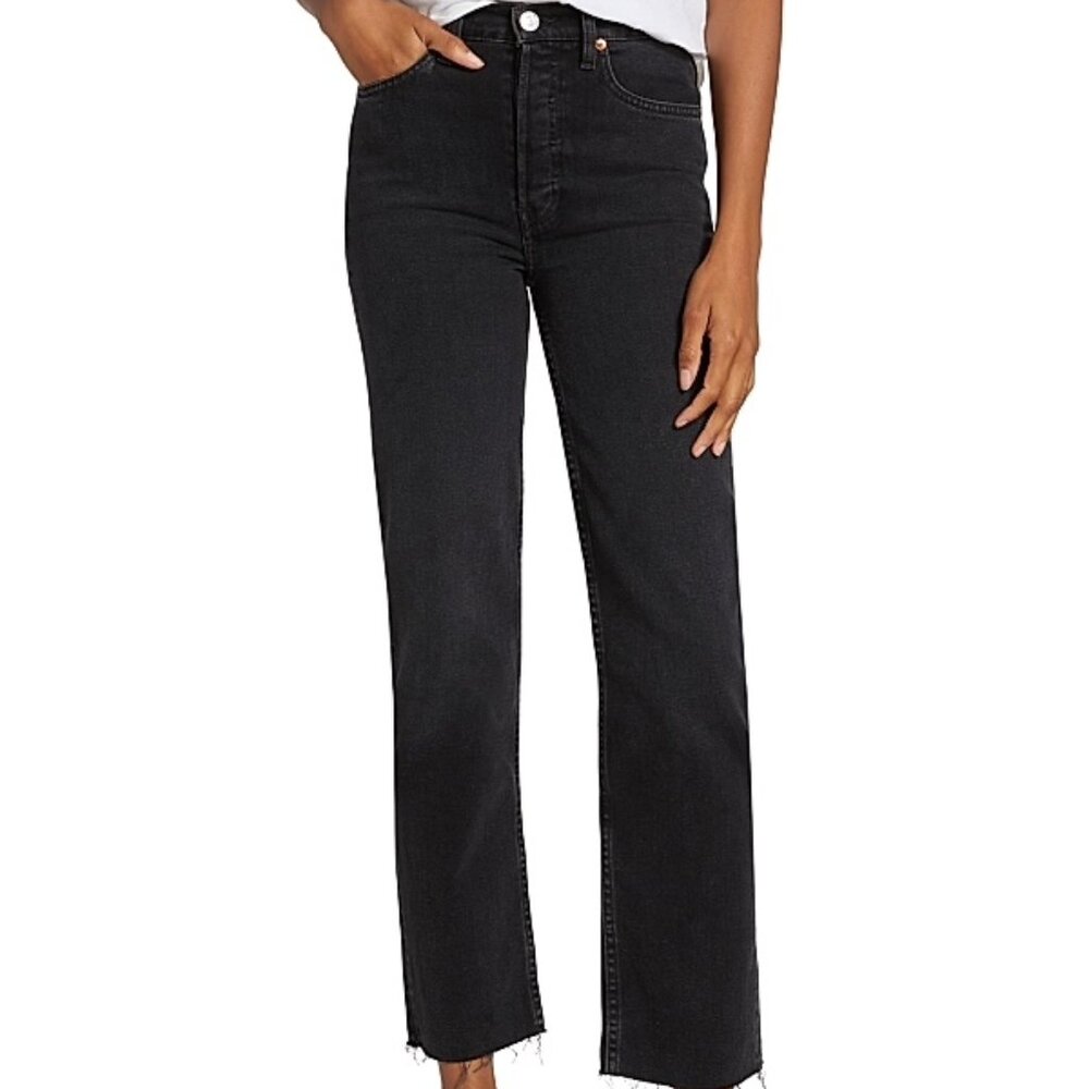 Re/Done Women's Black High Rise Stove Pipe Denim Jeans